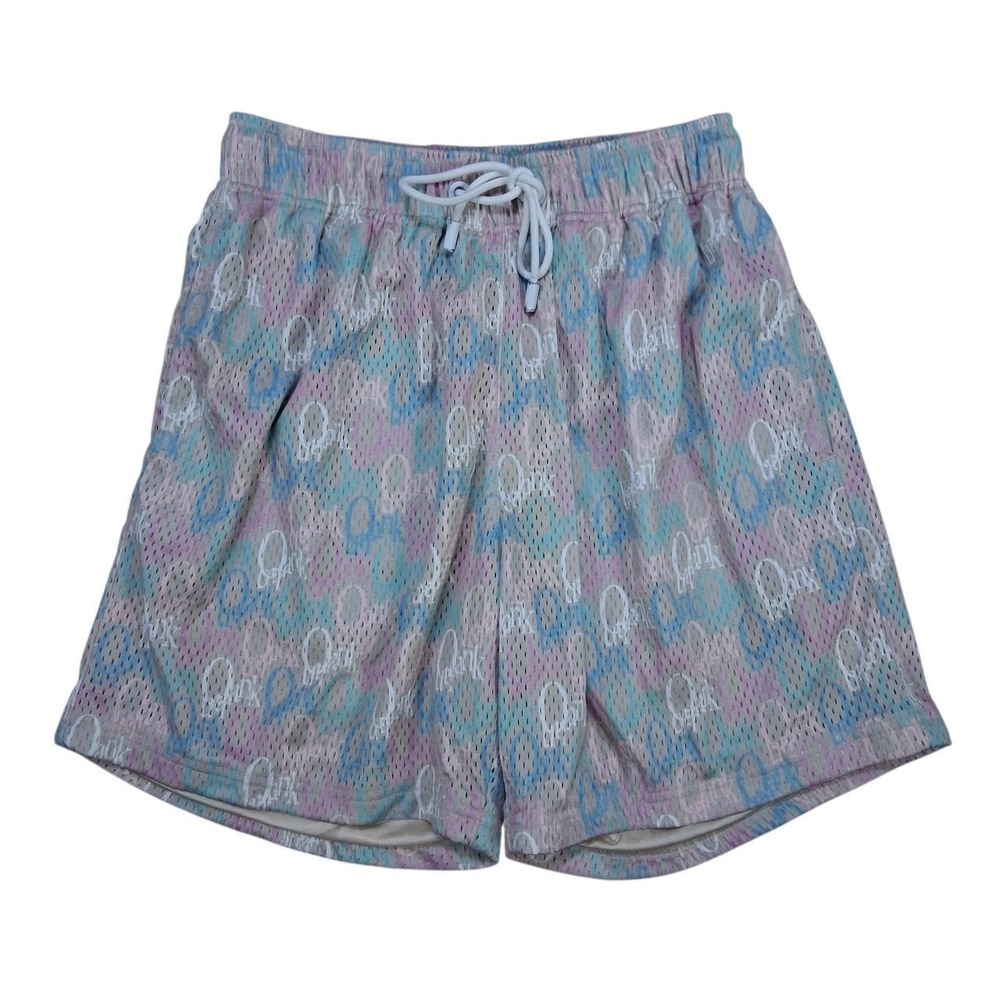 Outrank Brand Womens Mesh Drawstring Shorts Small Pastel Logo Print Sporty Y2K